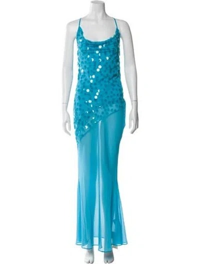 Pre-owned Danielle Guizio Scoop Neck Long Dress In Blue