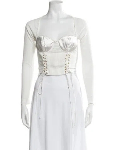 Pre-owned Danielle Guizio Scoop Neck Long Sleeve Top In Neutral