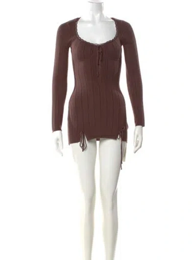 Pre-owned Danielle Guizio Scoop Neck Mini Dress In Brown
