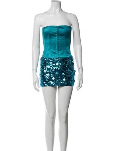 Pre-owned Danielle Guizio Sequin Embellishments Skirt Set In Blue