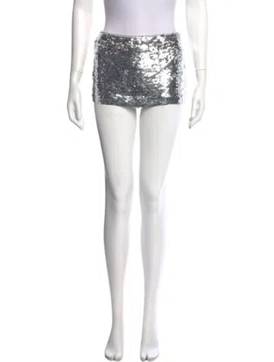 Pre-owned Danielle Guizio Sequin Mini Skirt In Silver