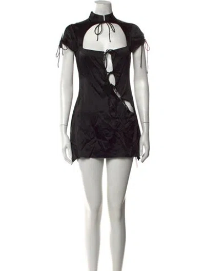 Pre-owned Danielle Guizio Silk Mini Dress In Black