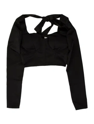 Pre-owned Danielle Guizio Square Neckline Long Sleeve Crop Top W/ Tags In Black