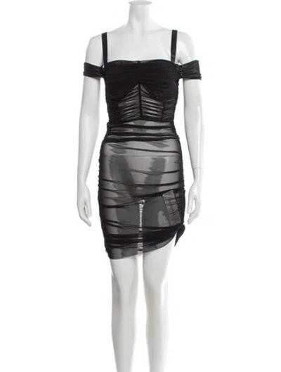 Pre-owned Danielle Guizio Square Neckline Mini Dress In Black