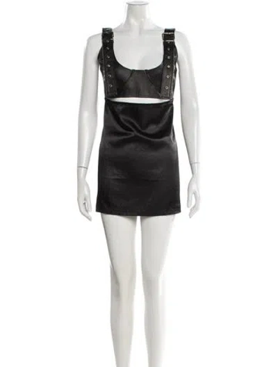 Pre-owned Danielle Guizio Square Neckline Mini Dress In Black