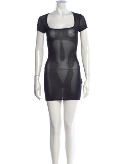 Pre-owned Danielle Guizio Square Neckline Mini Dress In Black