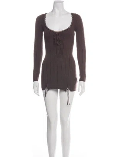 Pre-owned Danielle Guizio Square Neckline Mini Dress In Brown
