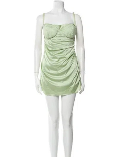 Pre-owned Danielle Guizio Square Neckline Mini Dress In Green