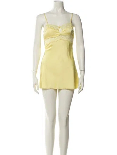 Pre-owned Danielle Guizio Square Neckline Mini Dress In Yellow