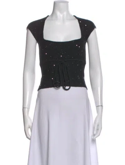 Pre-owned Danielle Guizio Square Neckline Short Sleeve Crop Top In Black