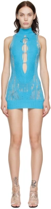 Danielle Guizio Ssense Exclusive Blue Open Knit Minidress In Blue