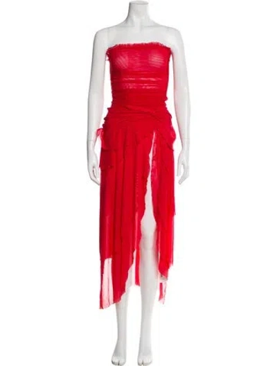 Pre-owned Danielle Guizio Strapless Long Dress In Red