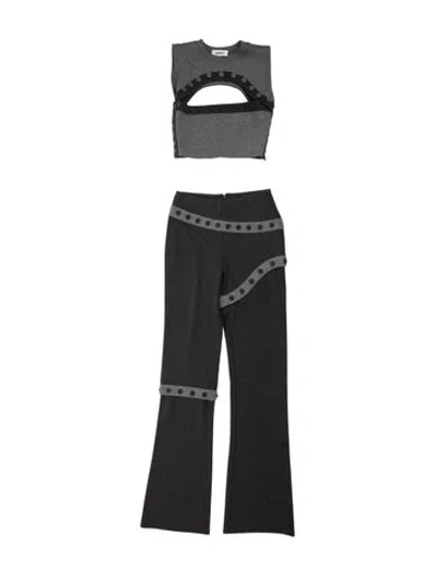 Pre-owned Danielle Guizio Striped Cutout Accent Pant Set In Gray