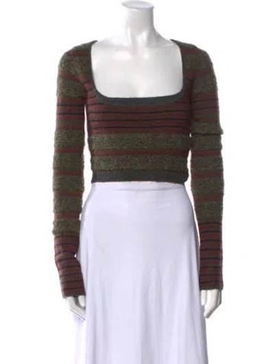 Pre-owned Danielle Guizio Striped Square Neckline Crop Top In Brown