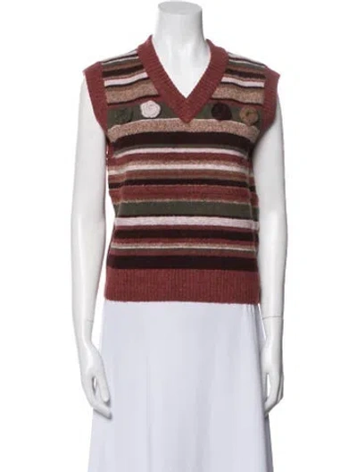 Pre-owned Danielle Guizio Striped V-neck Sweater In Blue