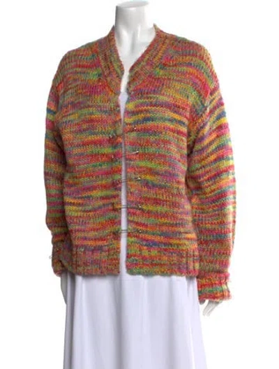 Pre-owned Danielle Guizio Striped V-neck Sweater In Pink