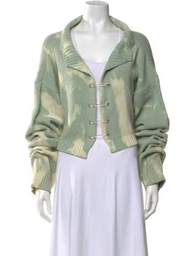 Pre-owned Danielle Guizio Tie-dye Print Open Front Sweater In Green