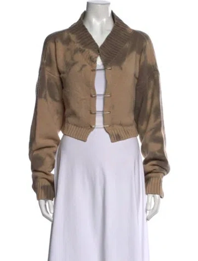 Pre-owned Danielle Guizio Tie-dye Print V-neck Sweater In Brown