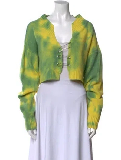 Pre-owned Danielle Guizio Tie-dye Print V-neck Sweater In Green