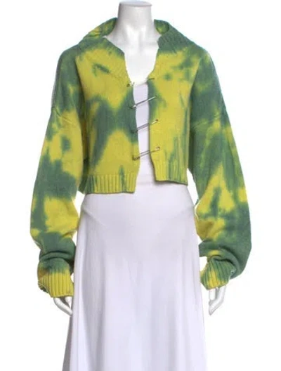 Pre-owned Danielle Guizio Tie-dye Print V-neck Sweater In Green