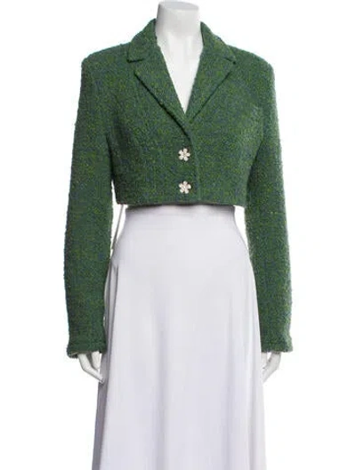 Pre-owned Danielle Guizio Tweed Pattern Blazer In Green