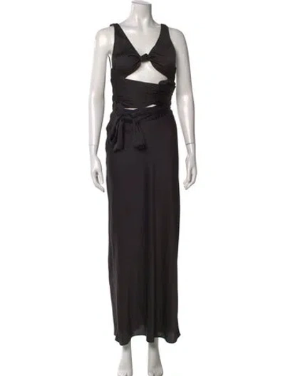 Pre-owned Danielle Guizio V-neck Long Dress In Black