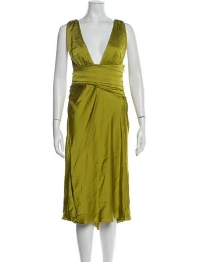 Pre-owned Danielle Guizio V-neck Midi Length Dress In Green