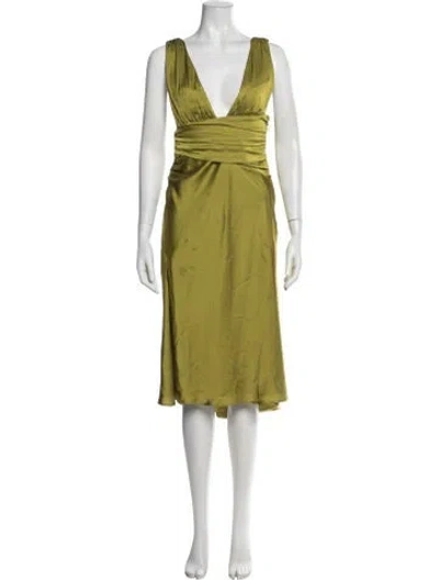Pre-owned Danielle Guizio V-neck Midi Length Dress In Green