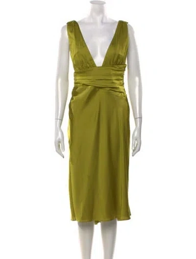 Pre-owned Danielle Guizio V-neck Midi Length Dress In Green