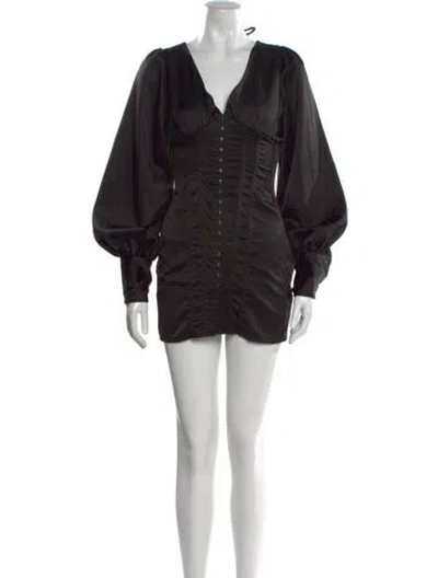 Pre-owned Danielle Guizio V-neck Mini Dress In Black
