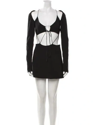 Pre-owned Danielle Guizio V-neck Mini Dress In Black