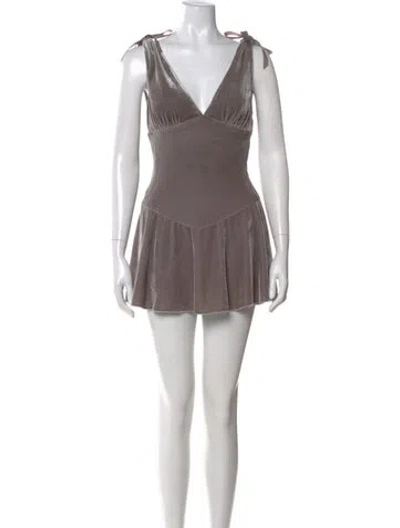 Pre-owned Danielle Guizio V-neck Mini Dress In Gray