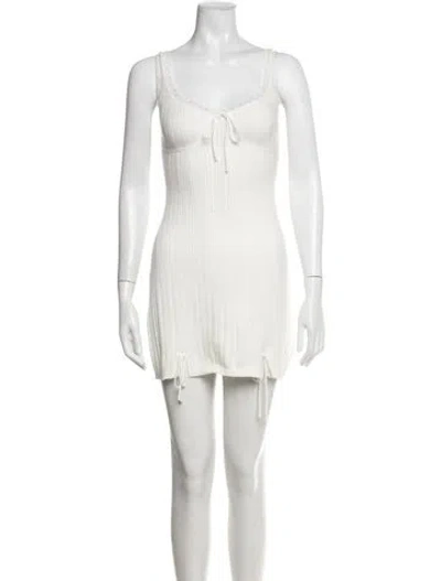 Pre-owned Danielle Guizio V-neck Mini Dress In Neutral
