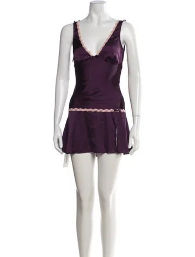 Pre-owned Danielle Guizio V-neck Mini Dress In Purple