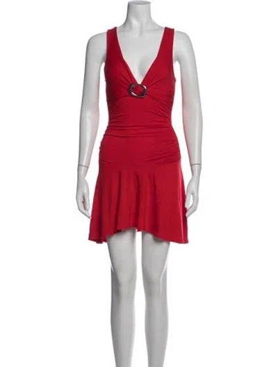 Pre-owned Danielle Guizio V-neck Mini Dress W/ Tags In Red