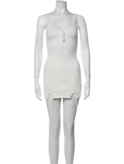 Pre-owned Danielle Guizio V-neck Mini Dress In White