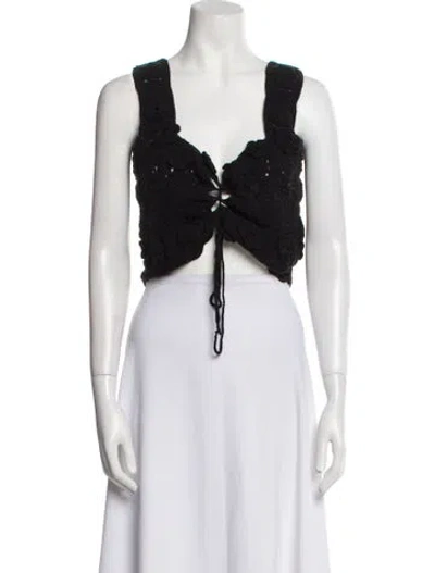 Pre-owned Danielle Guizio V-neck Sleeveless Crop Top In Black