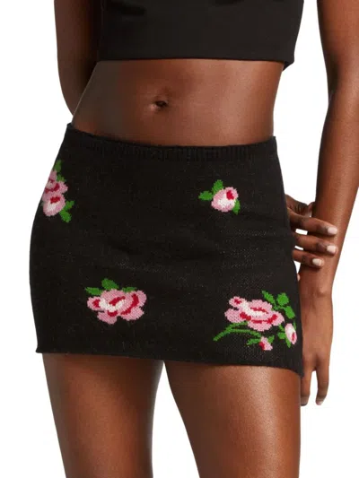 Danielle Guizio Women's Knit Jacquard Mini Skirt In Black Floral