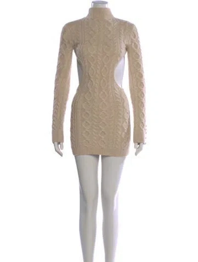 Pre-owned Danielle Guizio Wool Mini Dress In Neutral
