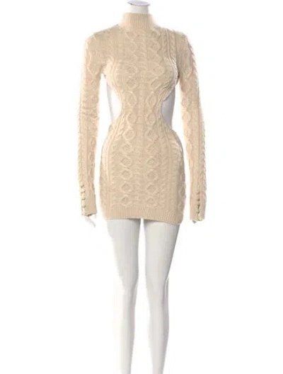 Pre-owned Danielle Guizio Wool Mini Dress In Neutral
