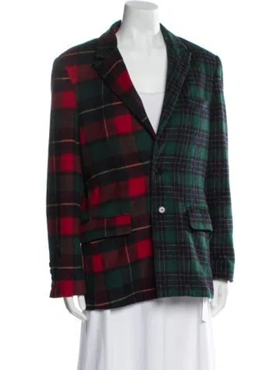 Pre-owned Danielle Guizio Wool Plaid Print Blazer In Green