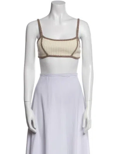 Pre-owned Danielle Guizio Wool Square Neckline Crop Top In Neutral