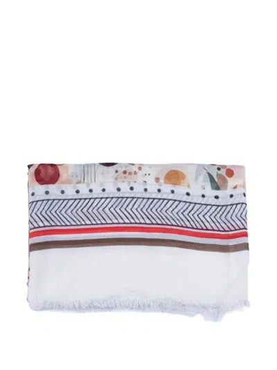 D'aniello Abstract-print Scarf In White