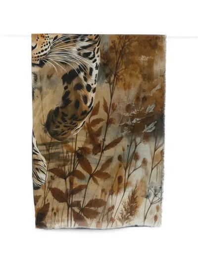 D'aniello Animal-print Frayed-edge Scarf In Metallic