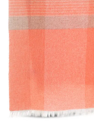 D'aniello Check Frayed Scarf In Orange