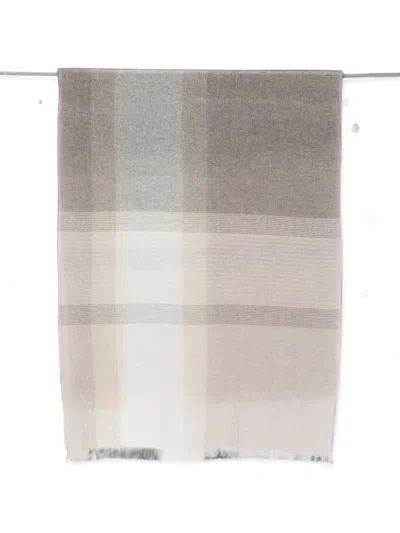 D'aniello Egina Check-pattern Fringed Scarf In Brown