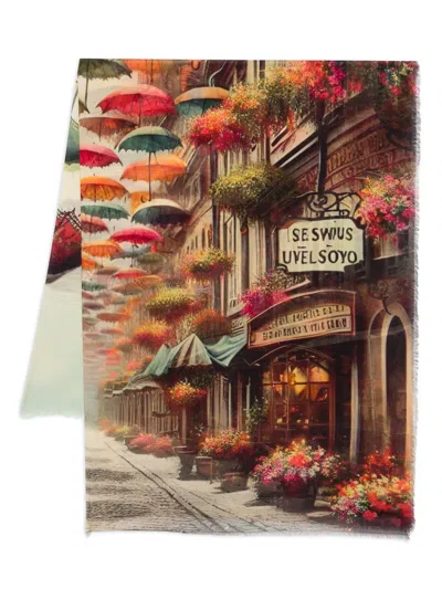 D'aniello Floral-umbrella Print Scarf In Multi