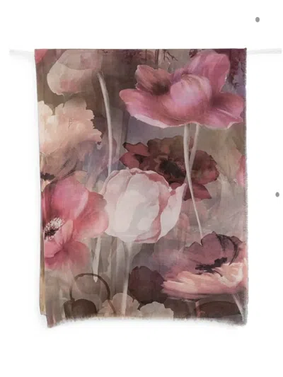D'aniello Floral-print Frayed-edge Scarf In Purple