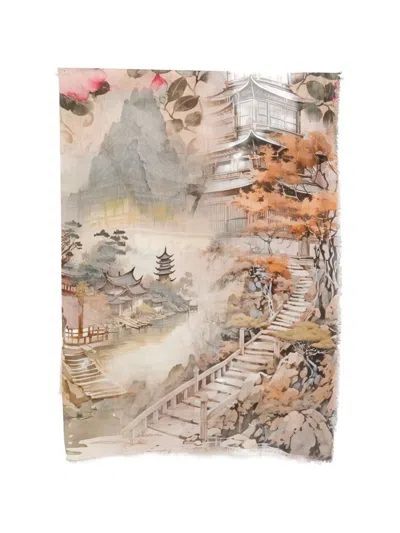 D'aniello Frayed-edges Printed Scarf In Multi