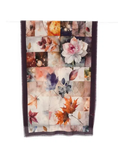 D'aniello Leaf-print Frayed Scarf In Orange